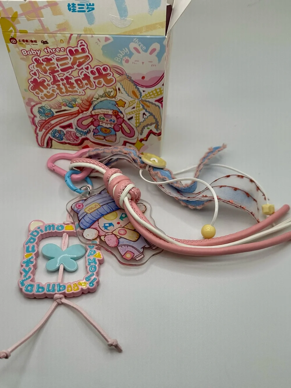 Baby Three BB3 Acrylic Charm Keychain Bag Charm Love Chain Heart Carabiner Clip